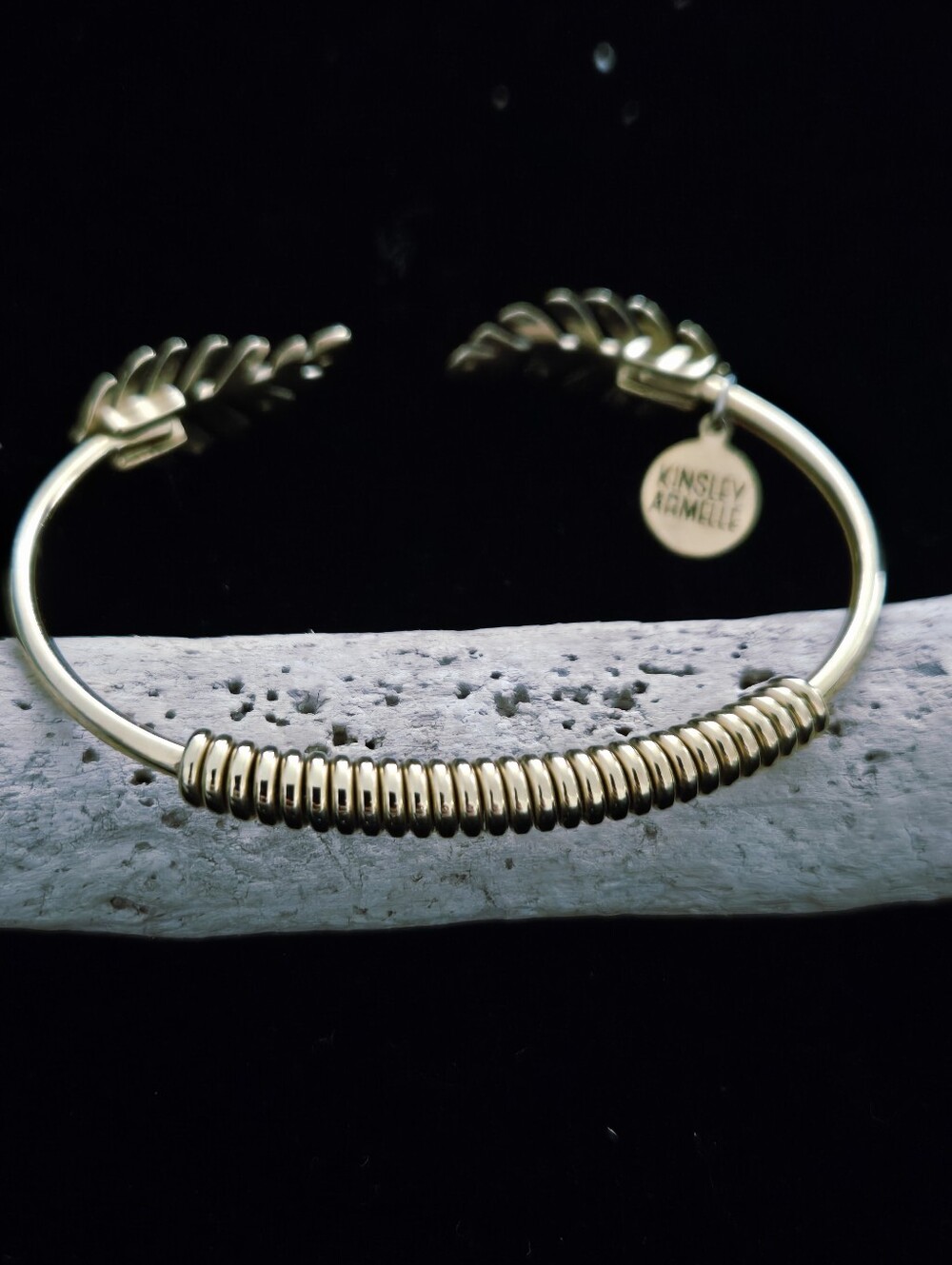 Kinsley Armelle Gold Leaf Open Cuff Bracelet with Branded Charm - Picture 3 of 8